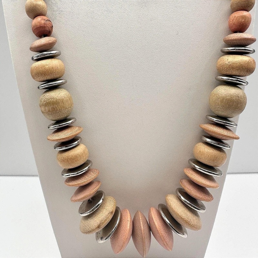 Unbranded Wooden Bead Necklace 90s Women 12in Brown Excellent Boho Statement